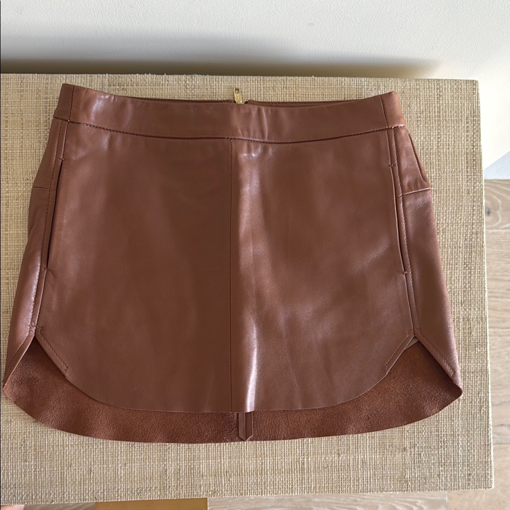 Michelle Mason Brown Leather Mini Skirt